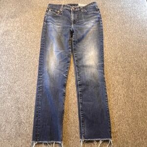 AG‎ Jeans Isabelle Straight Crop Denim Jeans Blue Women's Size 28R Raw Hem